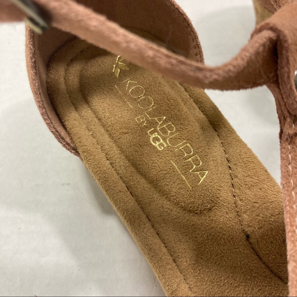 Koolaburra by UGG Briona Leather Sandals Small Wedge Diamond Shape Ankle Strap - Picture 2 of 7